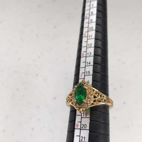 Vintage Emerald Stone with Accents 10K Gold Plated Ring - Picture 8 of 12